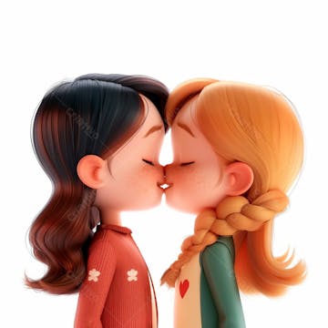 Imagem de duas garotas se beijando, personagem 3d 14