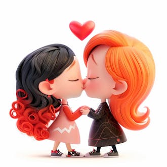 Imagem de duas garotas se beijando, personagem 3d 16