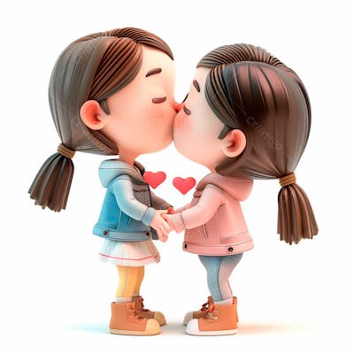 Imagem De Duas Garotas Se Beijando, Personagem 3D 18