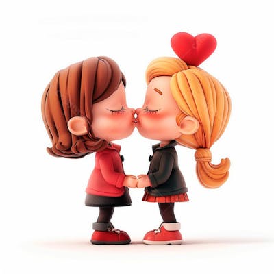Imagem De Duas Garotas Se Beijando, Personagem 3D 19