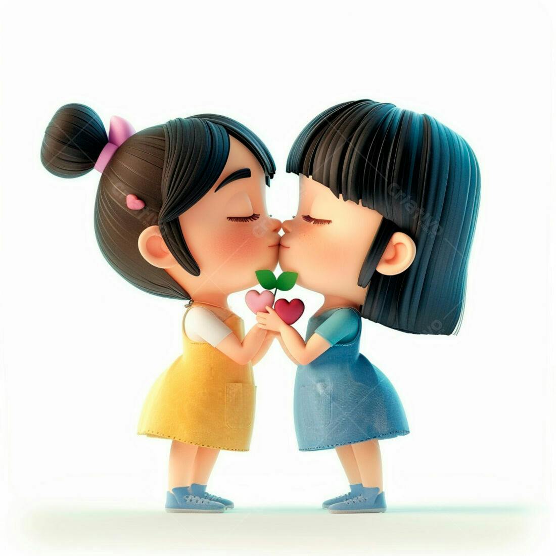 Duas meninas se beijando com corações