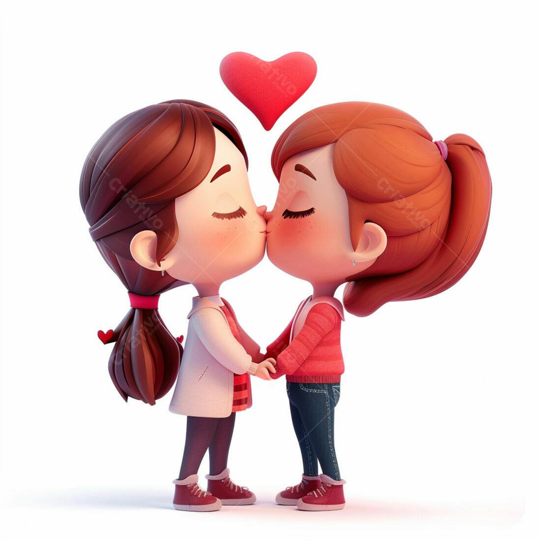 Dois desenhos animados se beijando dia dos namorados