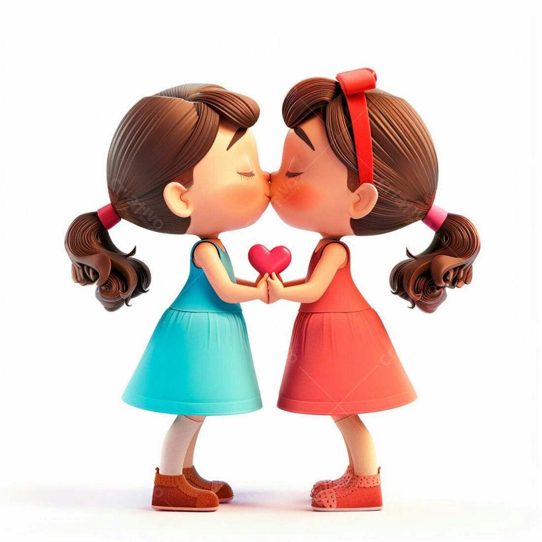 Meninas se beijando com coração