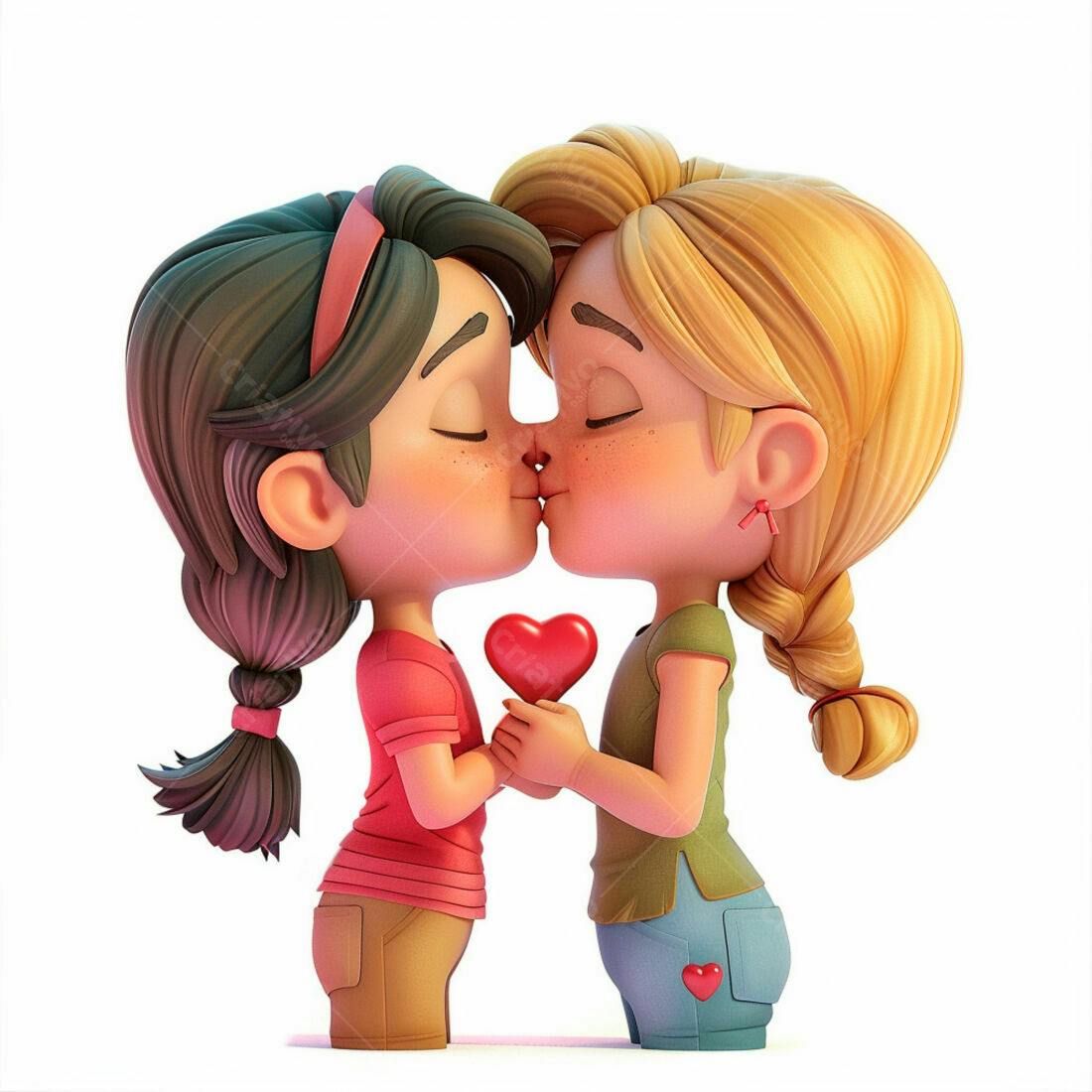 Meninas se beijando com coração