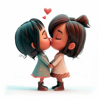 Imagem de duas garotas se beijando, personagem 3d 1