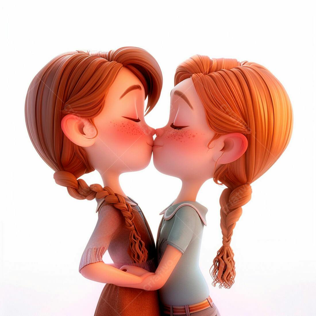 Duas meninas se beijando estilo cartoon
