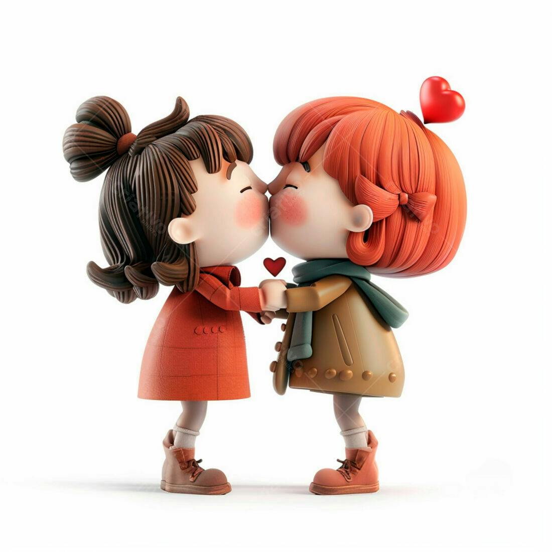 Duas meninas se beijando em estilo 3D