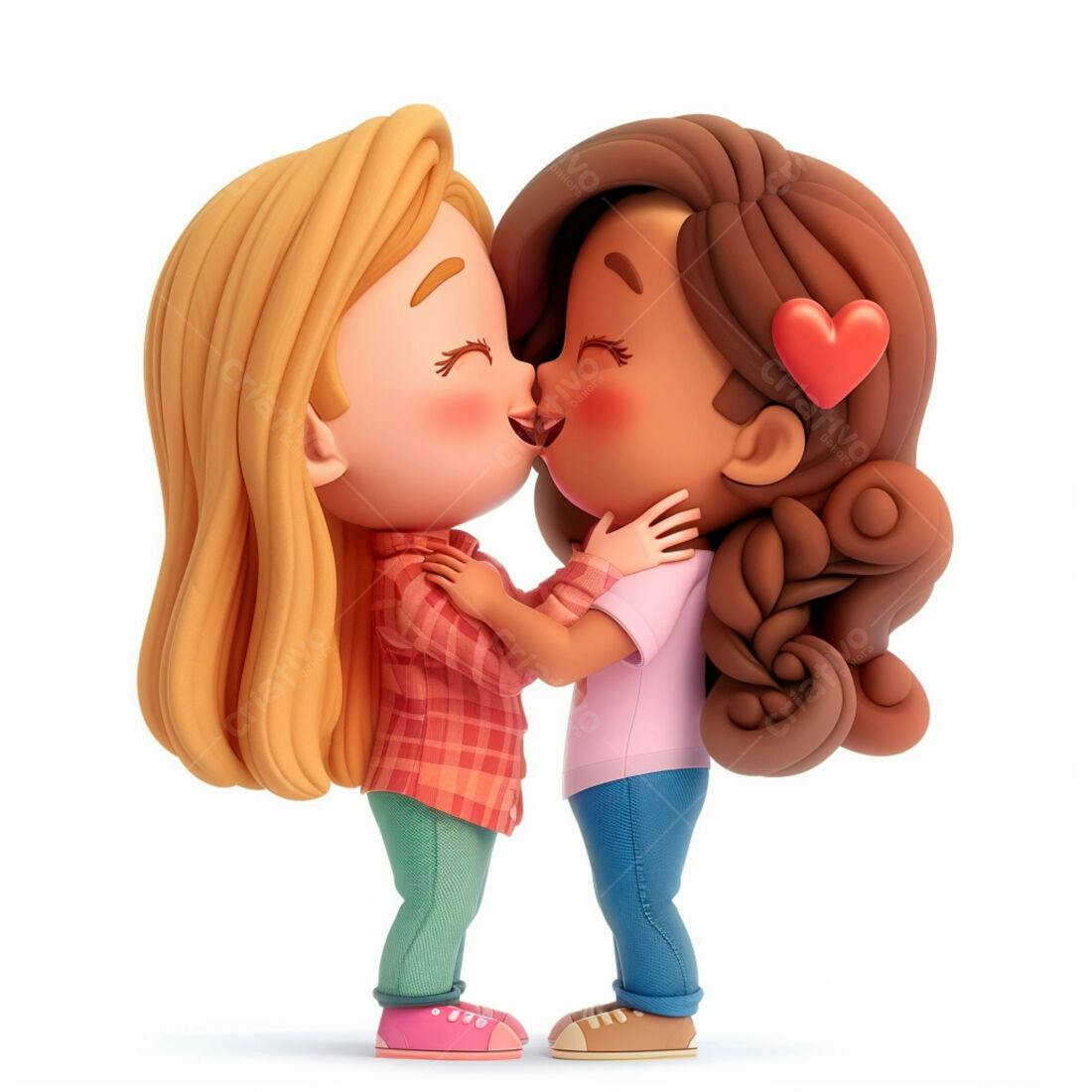 Duas meninas se beijando desenho 3D