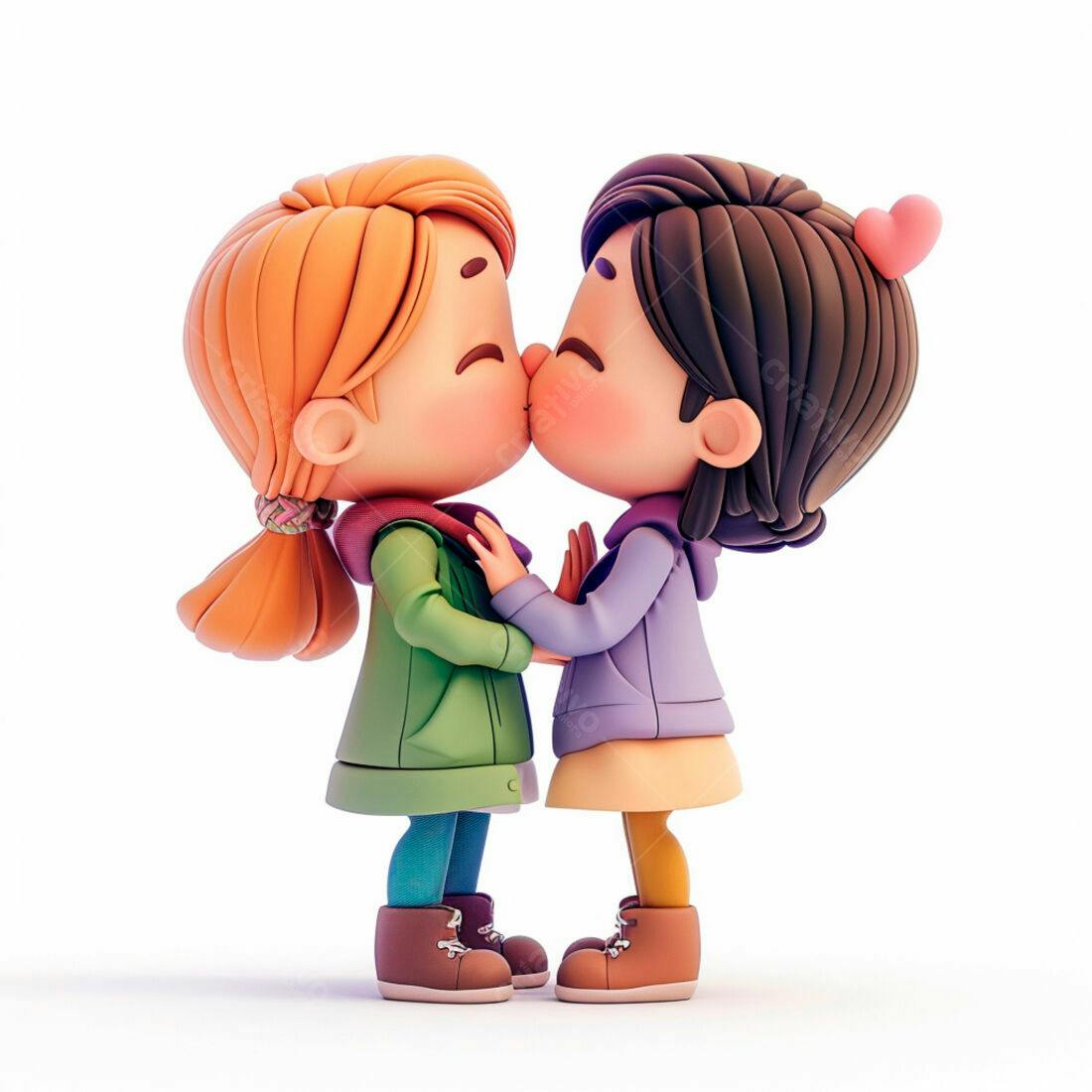 Meninas se beijando estilo Cartoon