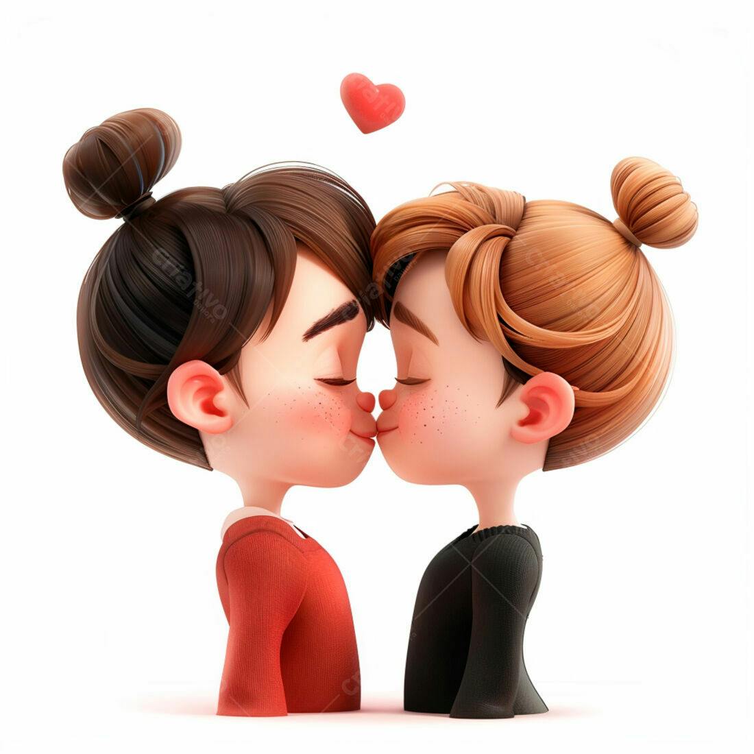 Dois jovens se beijando com um coração