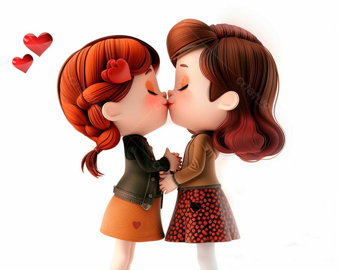 Dois desenhos animados se beijando dia dos namorados