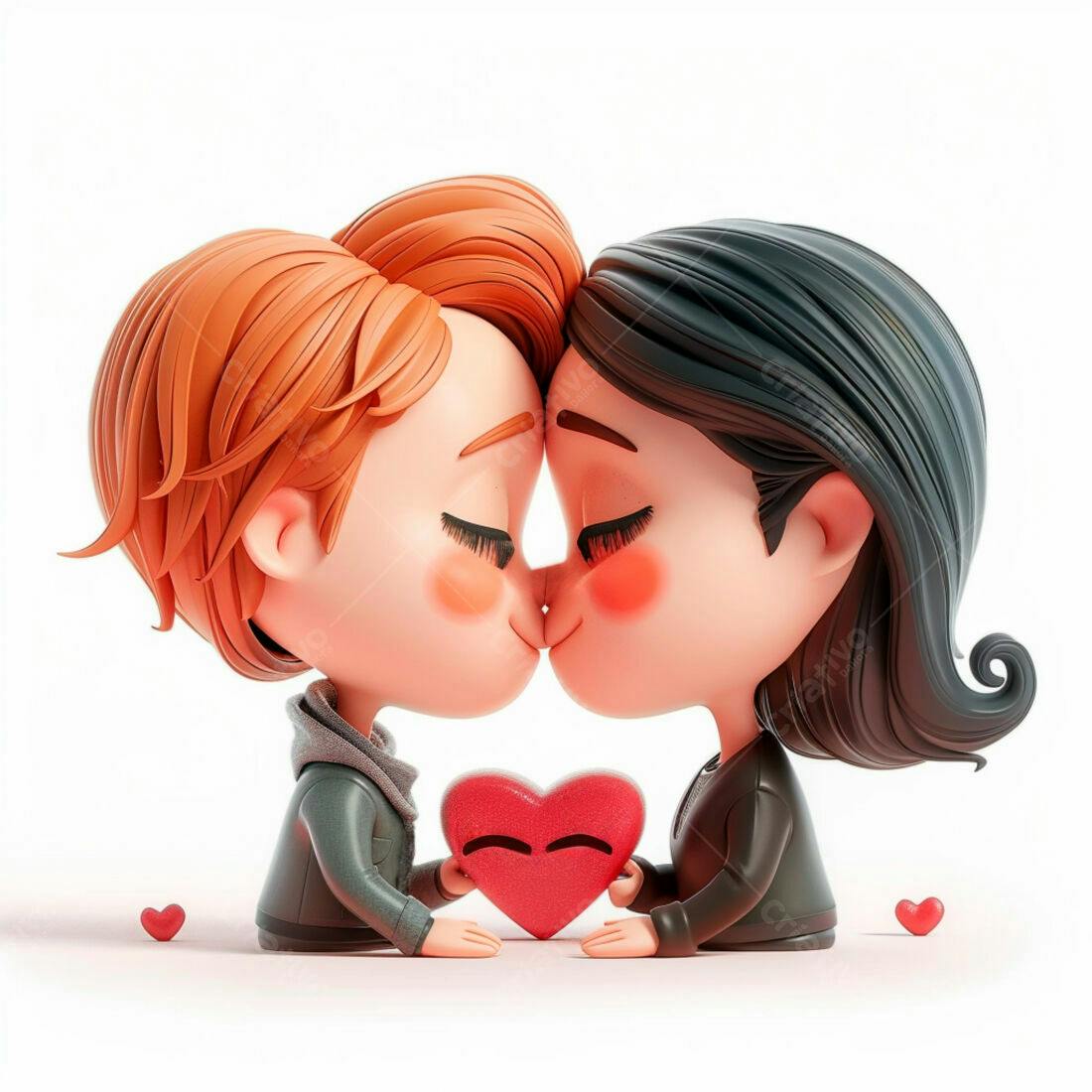 Casal apaixonado se beijando com coração