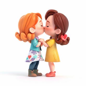 Imagem de duas garotas se beijando, personagem 3d 37