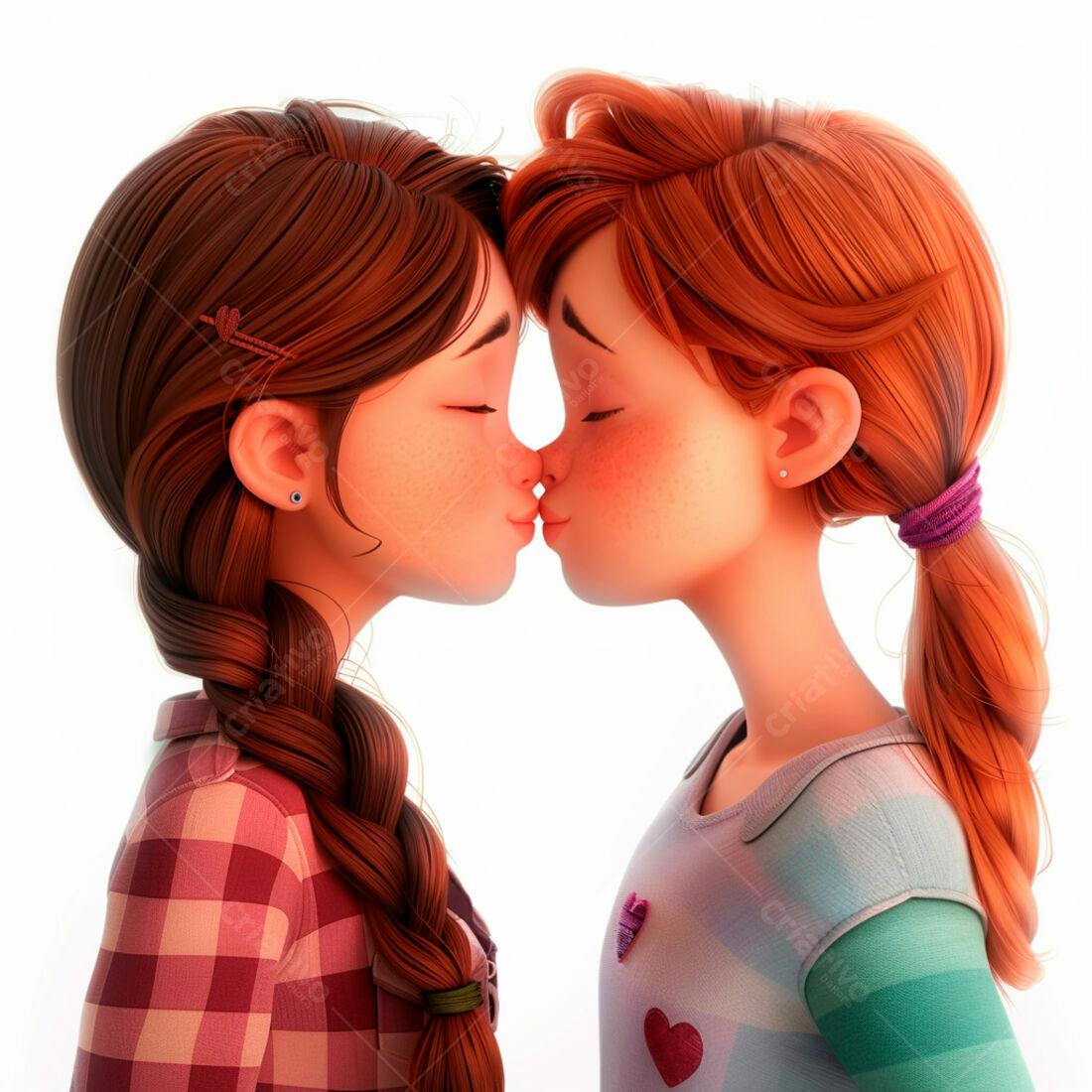 Meninas se beijando ilustração 3D