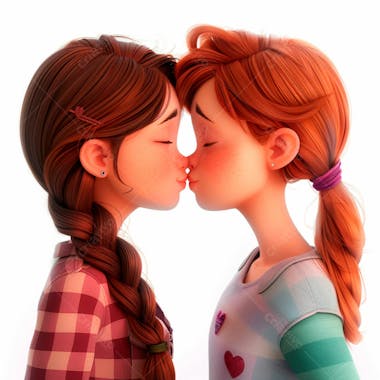 Imagem de duas garotas se beijando, personagem 3d 38