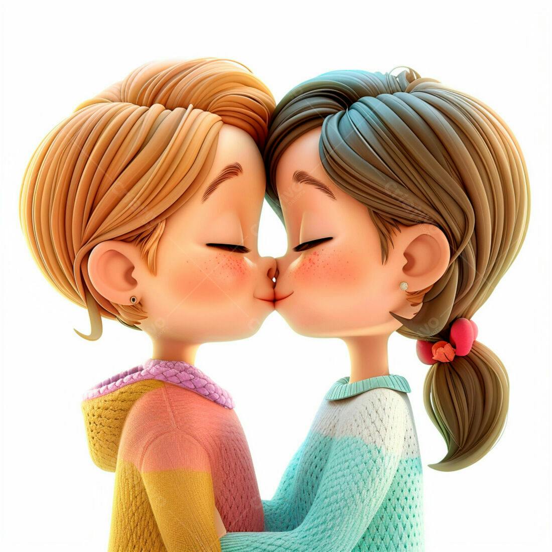 Dois meninas se beijando em desenho 3D