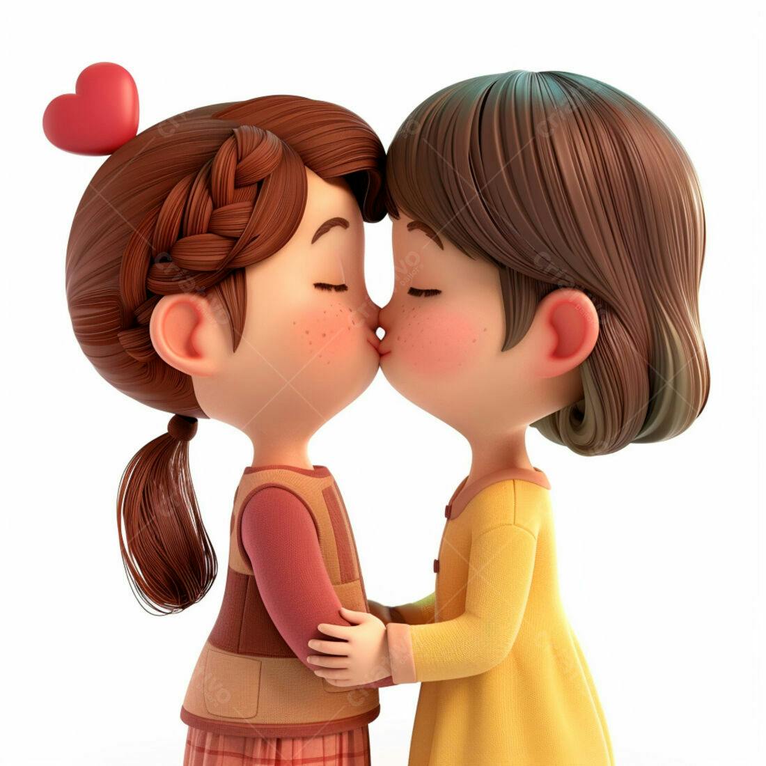 Meninas se beijando ilustração 3D