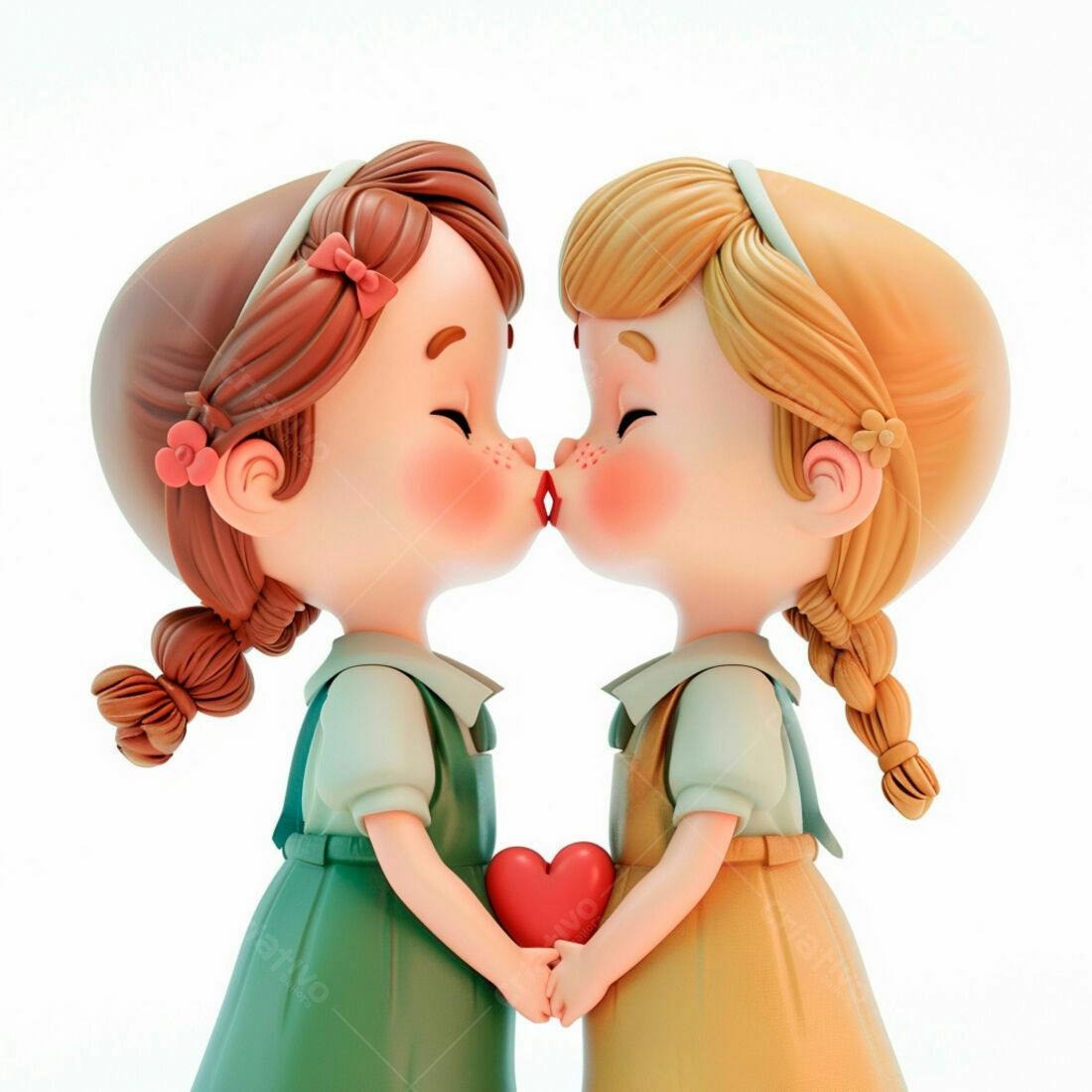 Meninas se beijando com coração