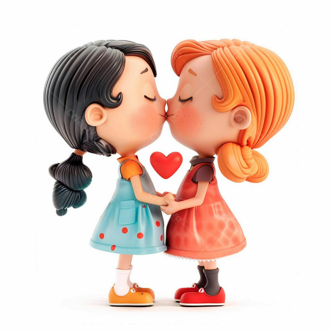 Duas meninas se beijando com coração