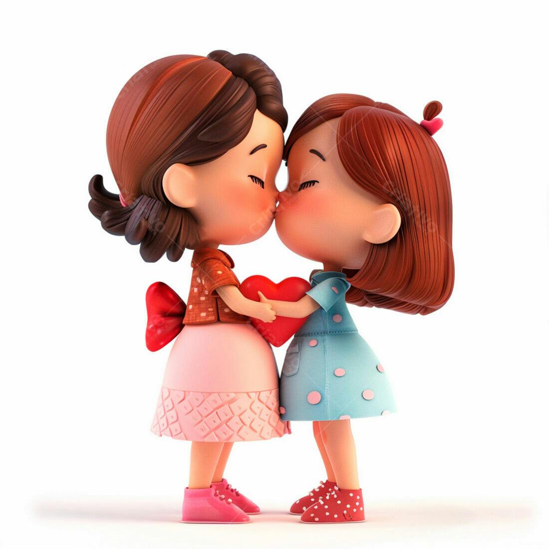 Duas meninas se beijando com coração
