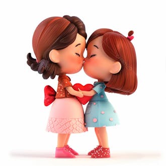 Imagem de duas garotas se beijando, personagem 3d 46