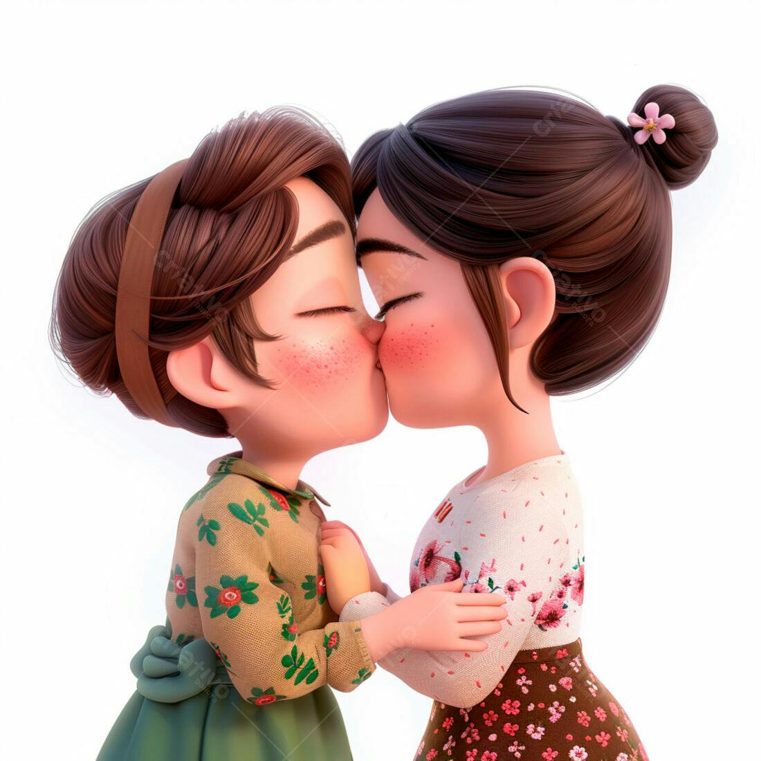 Dois personagens animados se beijando