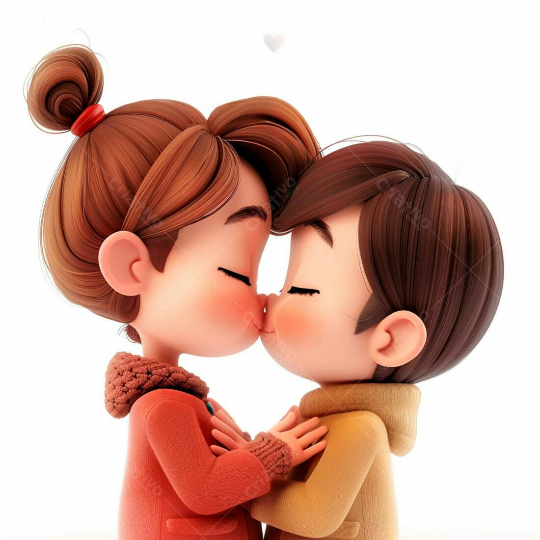 Casal apaixonado se beijando desenho 3D