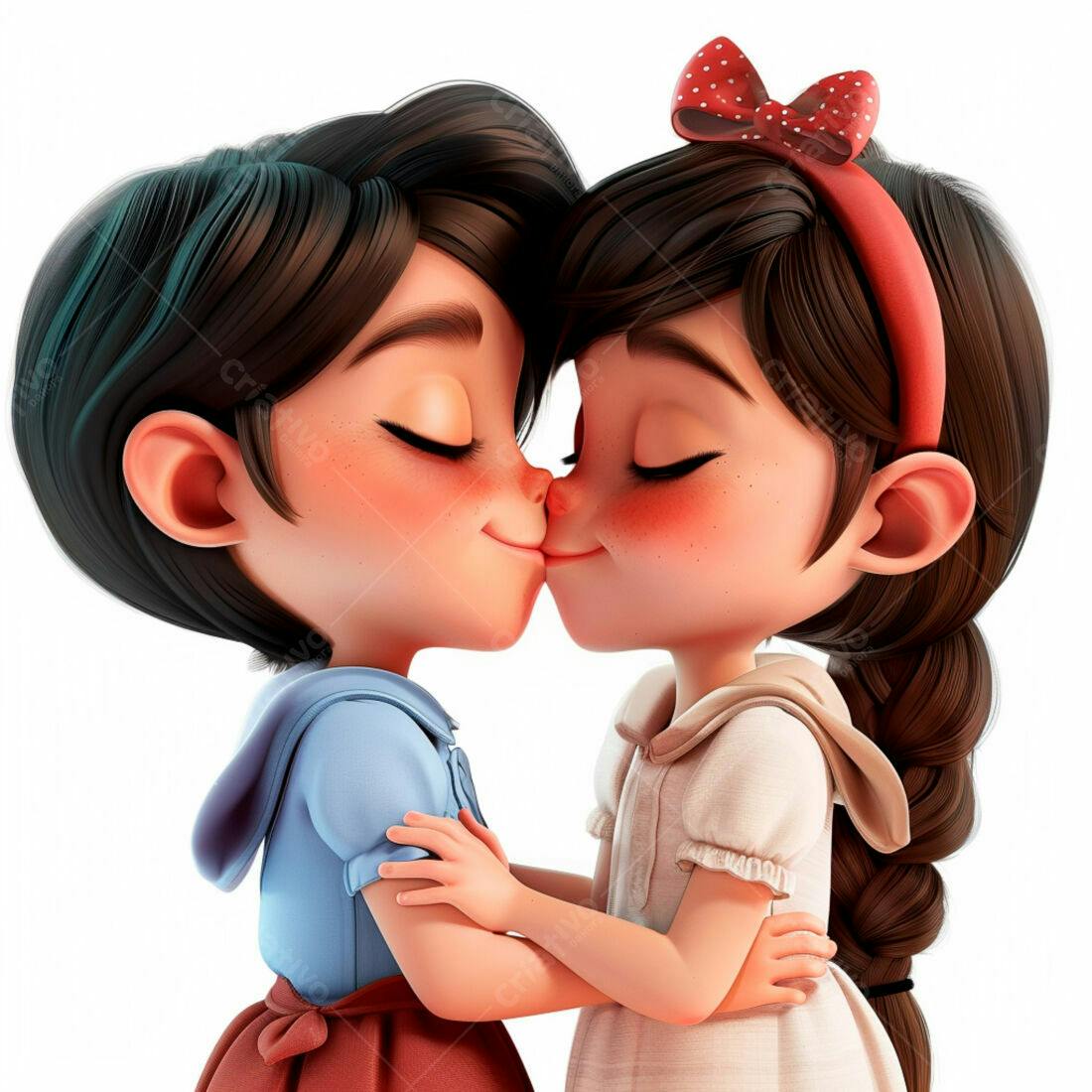 Casal infantil se beijando fundo branco