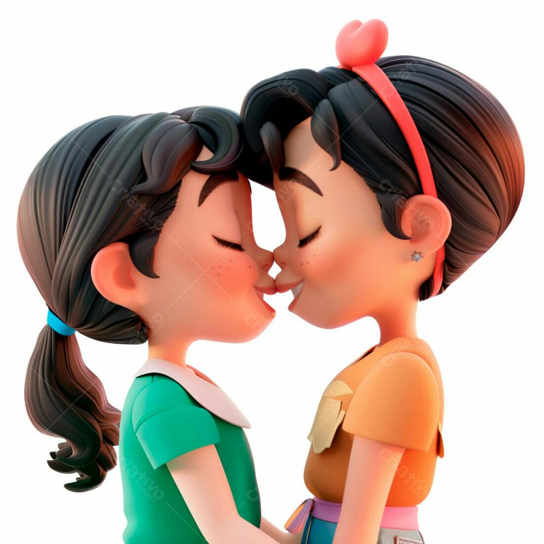 Dois jovens se beijando ilustração 3D