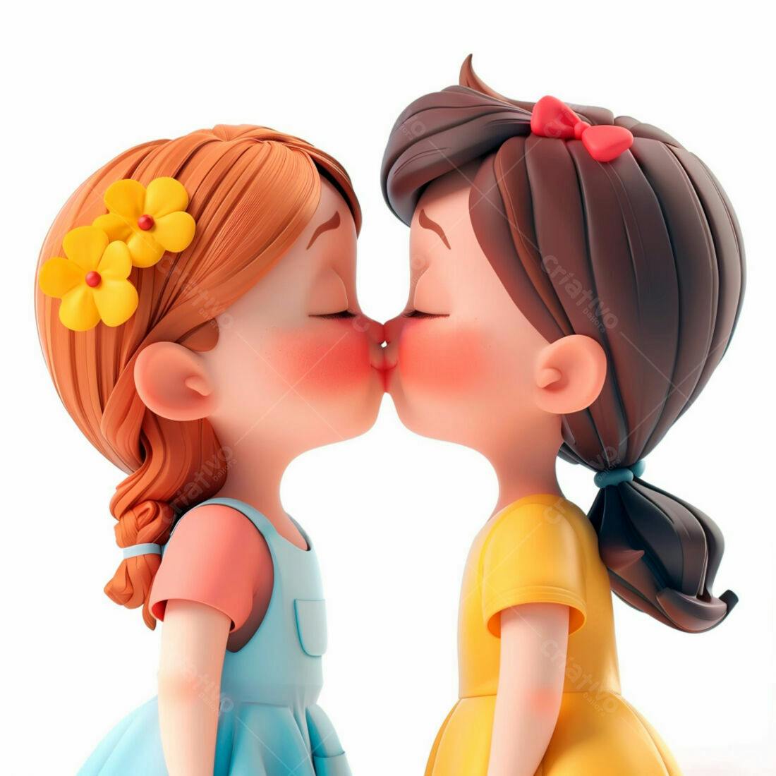 Duas meninas se beijando fundo branco