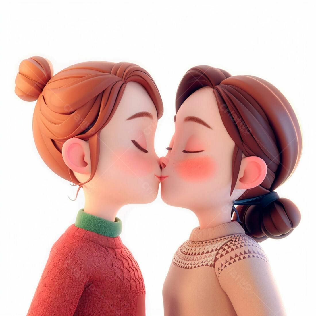 Dois jovens se beijando fundo branco