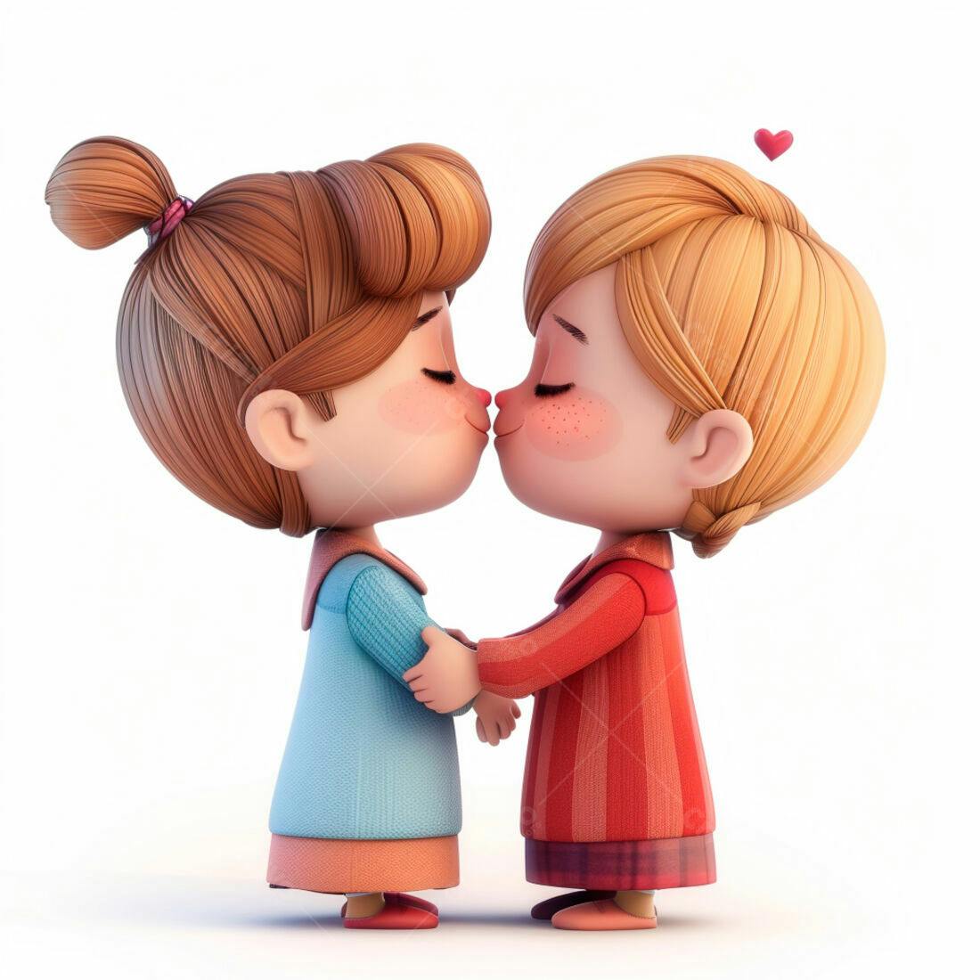 Crianças se beijando desenho animado