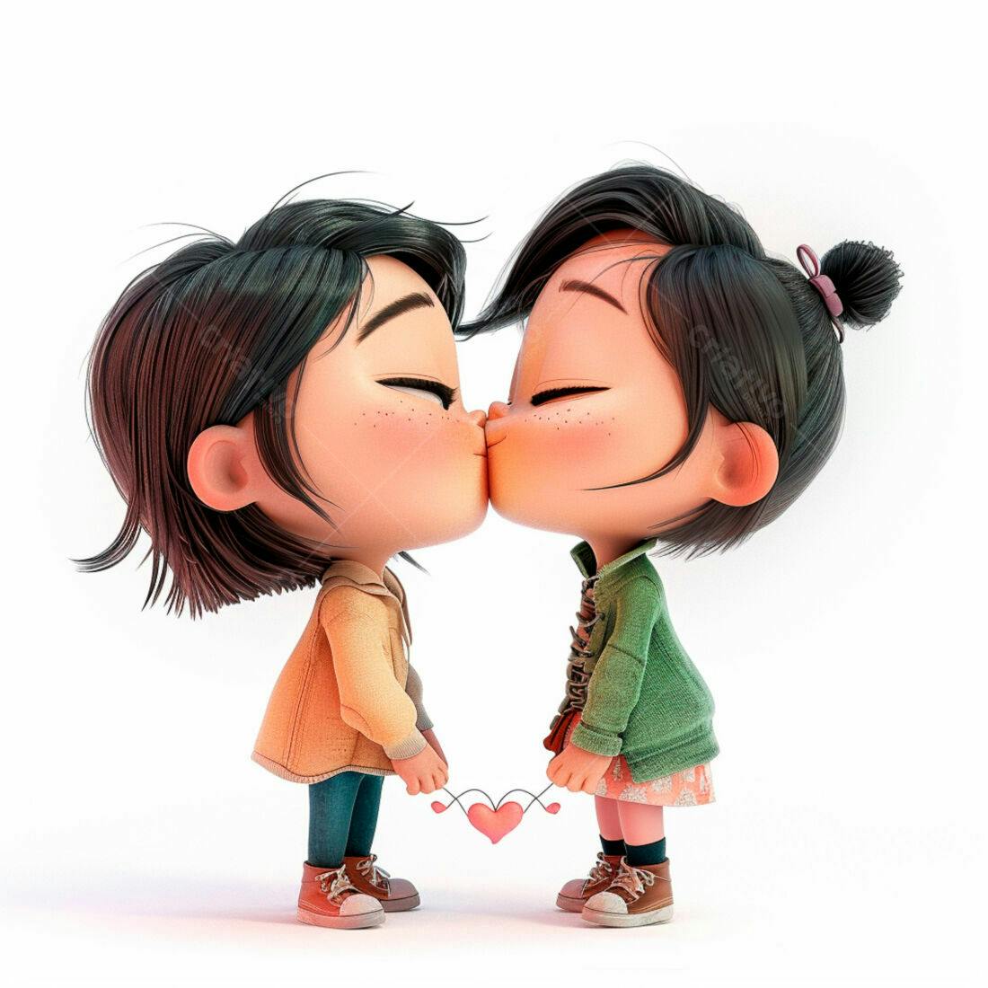 Dois jovens se beijando com coração