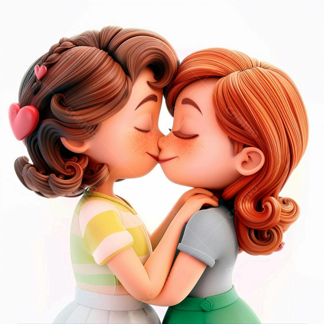 Dois meninas se beijando estilo cartoon