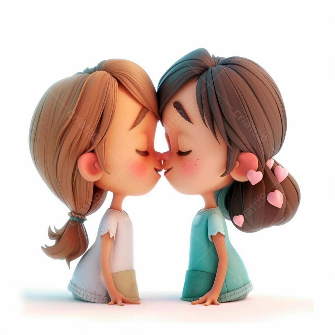 Duas meninas se beijando ilustração 3D