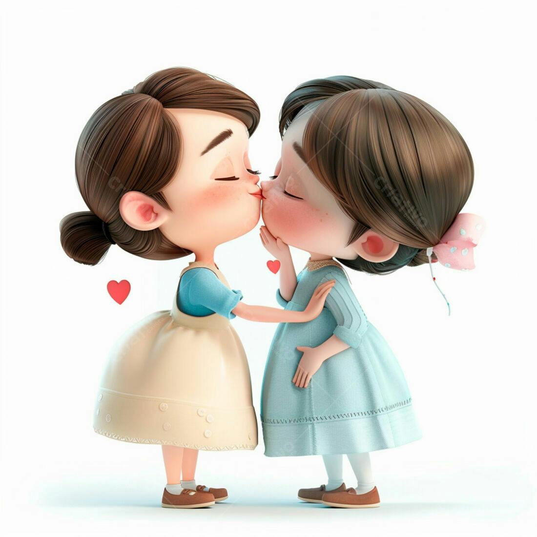 Duas meninas se beijando em ilustração 3D