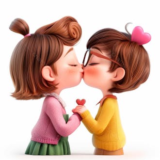 Imagem de duas garotas se beijando, personagem 3d 64