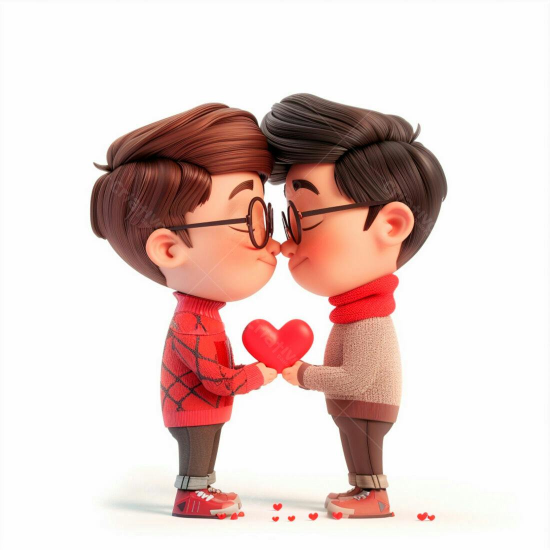 Casal LGBTQ+ com coração vermelho Dia dos Namorados