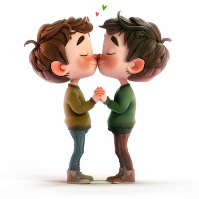 Imagem De Dois Garotos Se Beijando, Personagem 3D 5