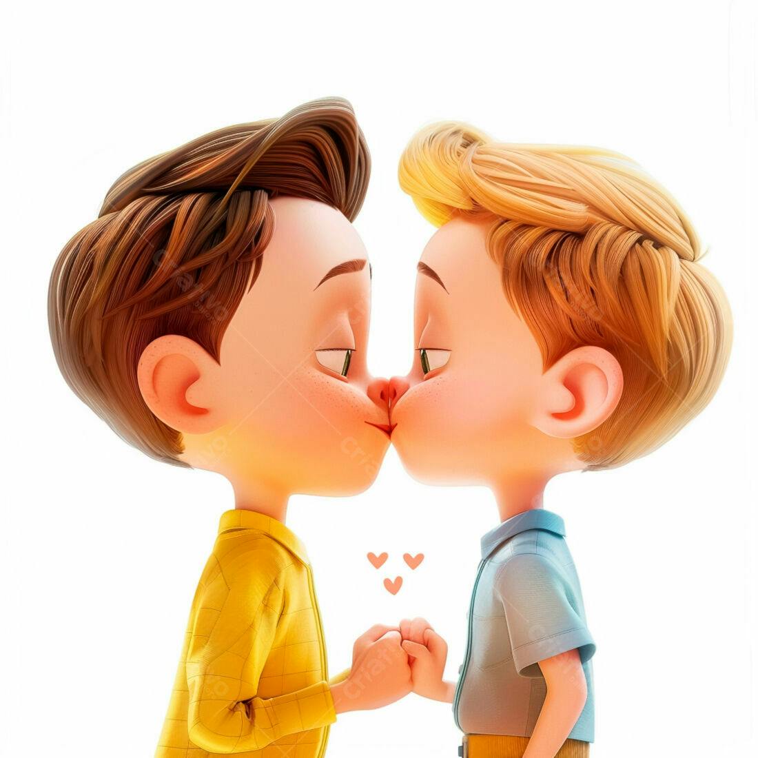 Dois meninos se beijando fundo branco