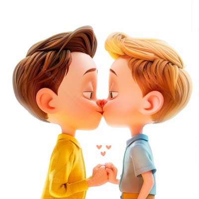 Imagem De Dois Garotos Se Beijando, Personagem 3D 6