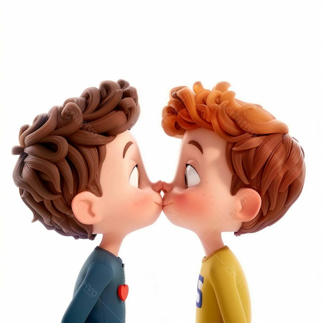 Dois meninos se beijando fundo branco