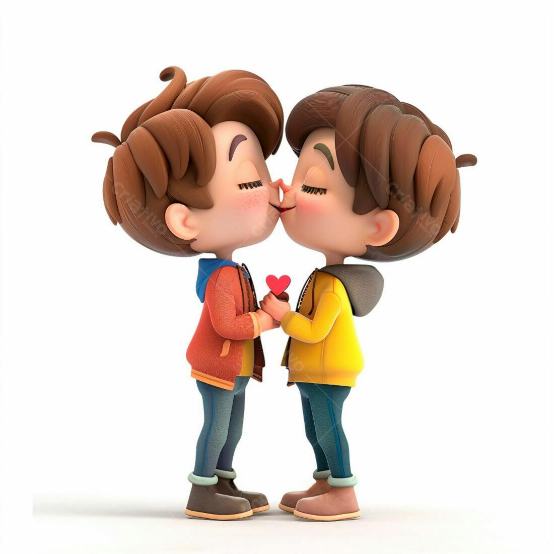 Dois meninos se beijando com um coração