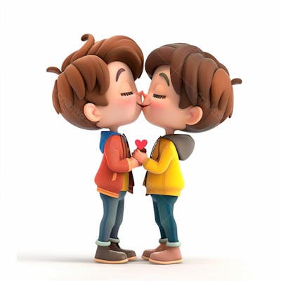 Imagem De Dois Garotos Se Beijando, Personagem 3D 9