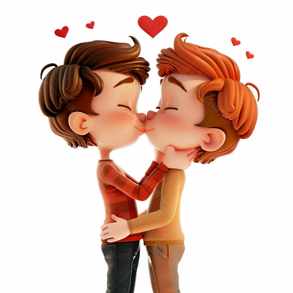 Imagem De Dois Garotos Se Beijando, Personagem 3D 12