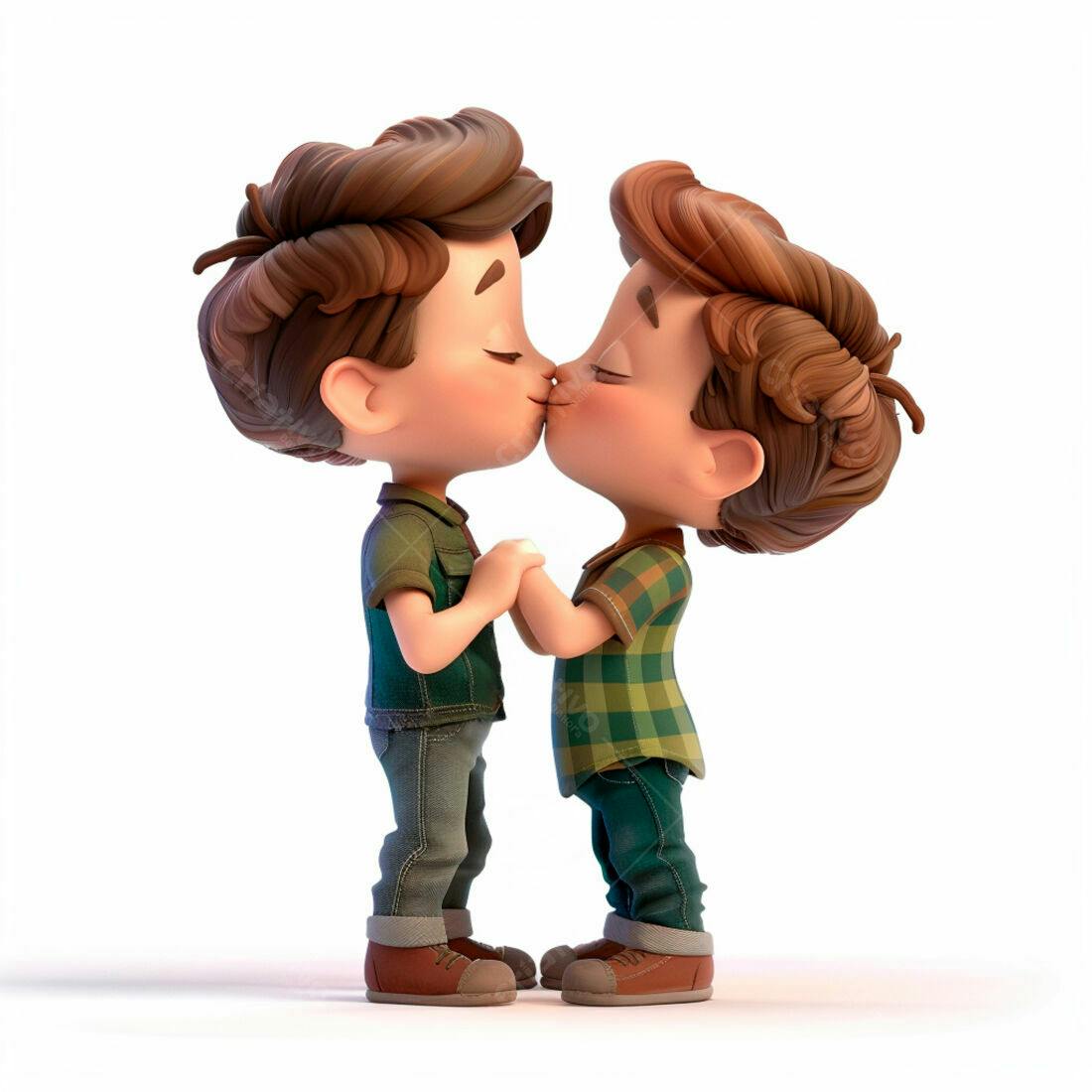 Dois meninos se beijando com roupas xadrez