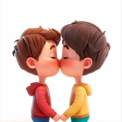 Imagem De Dois Garotos Se Beijando, Personagem 3D 14
