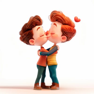 Imagem De Dois Garotos Se Beijando, Personagem 3D 15