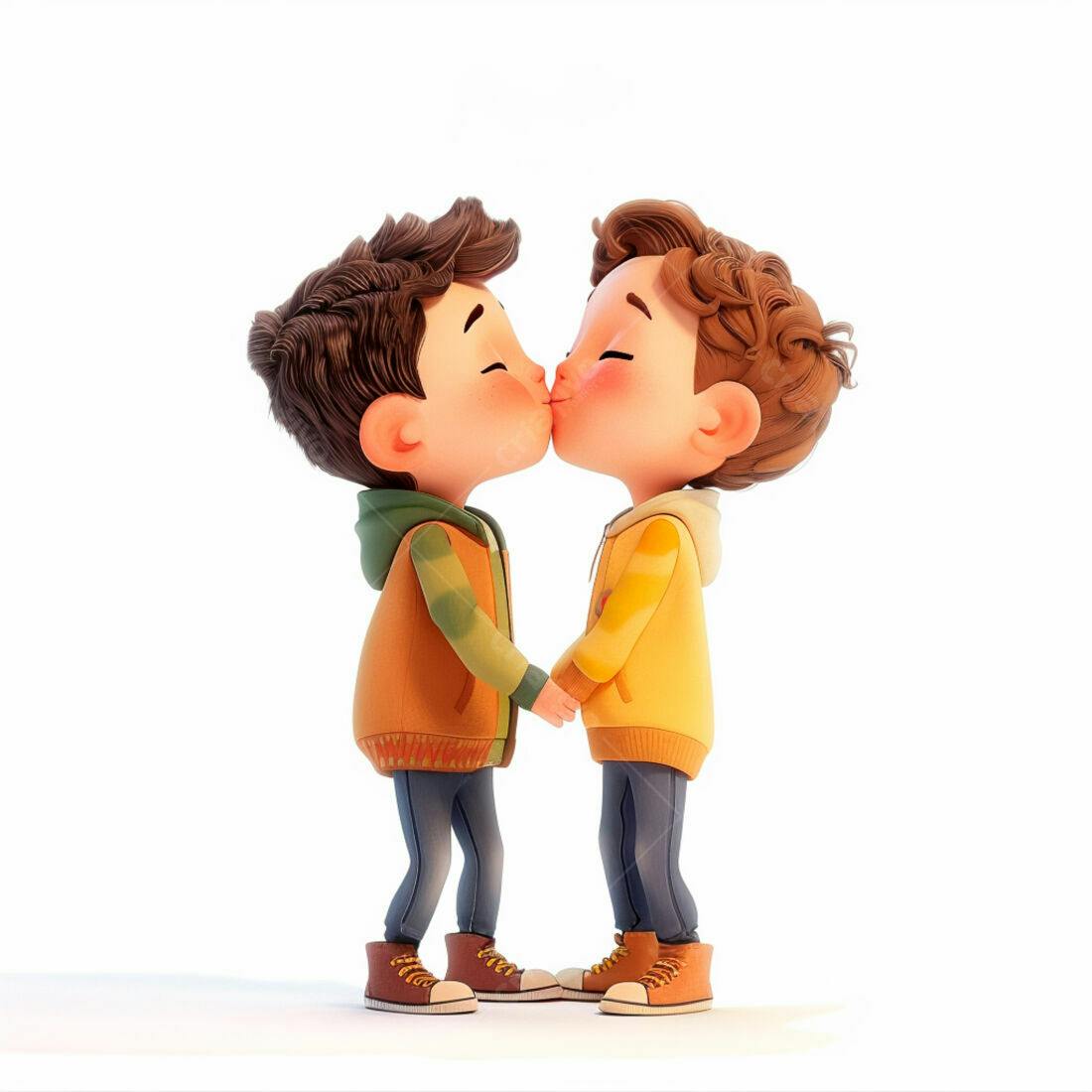 Dois meninos se beijando em ilustração 3D