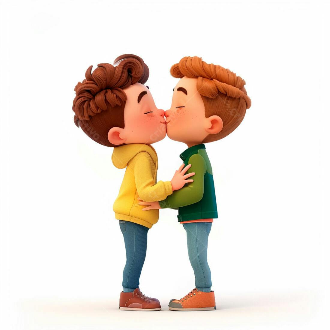 Dois rapazes se beijando estilo cartoon